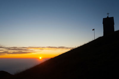 Scenic view of silhouette mountains against sky during sunset