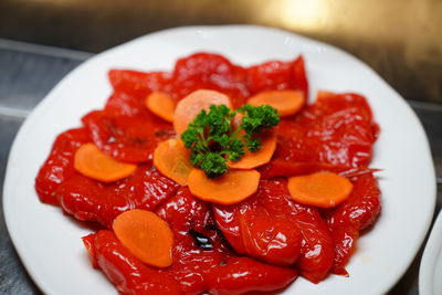 Close-up of breakfast served in plate