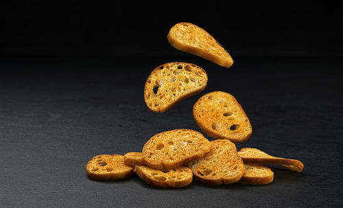 Close-up of cookies on black background