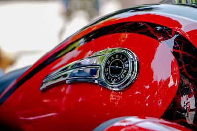 Close-up of red vintage car