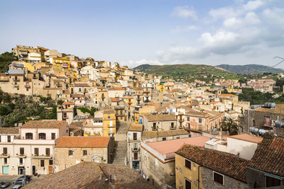 High angle shot of townscape against sky