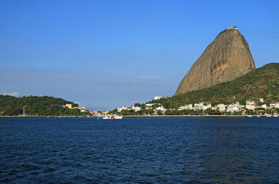 Scenic view of sea against clear blue sky