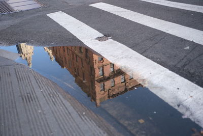 Water reflection of building in the  upper west side, nyc