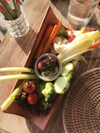 High angle view of food on table