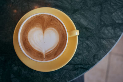 High angle view of coffee on table