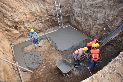 High angle view of construction workers at site