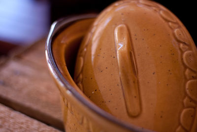 High angle view of drink in bowl on table