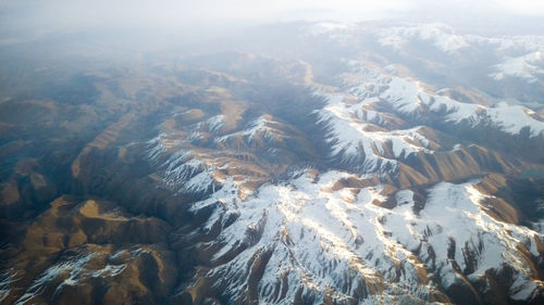 High angle view of snowcapped mountains