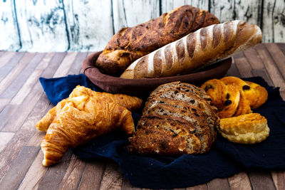 High angle view of breads on table