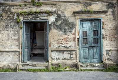 Closed door of old building