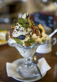 Close-up of ice cream on table