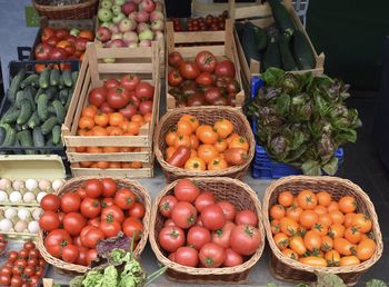 High angle view of fruits for sale in market