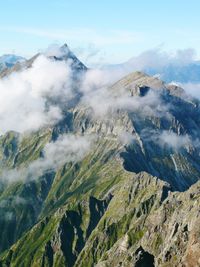 High angle view of volcanic landscape against sky