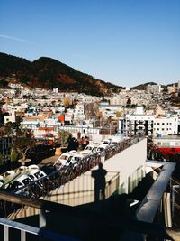 Cityscape against clear sky