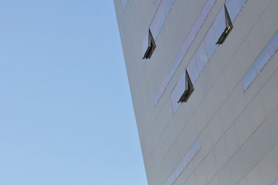 Low angle view of building against clear blue sky