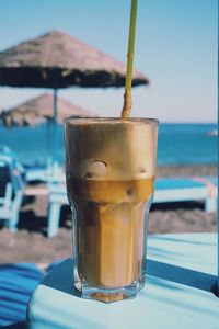 Close up of frappe on beach