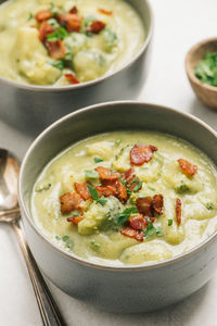 Potato and broccoli soup with bacon