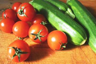 High angle view of tomatoes on table