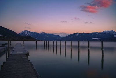 Scenic view of lake against sky during sunset
