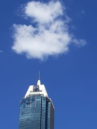 Low angle view of modern building against blue sky