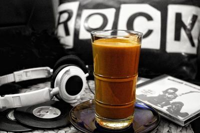 Close-up of coffee served on table