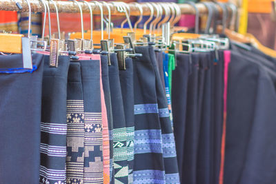 Close-up of clothes for sale at store 