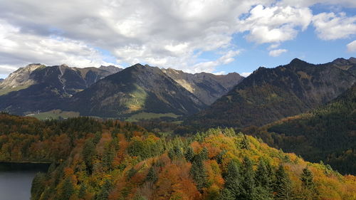 Scenic view of mountains against sky during autumn