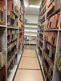 Row of books in library