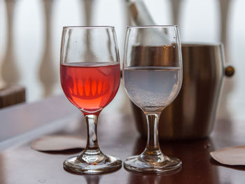 Close-up of wine served on table