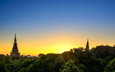 Pagoda on mountain against clear sky at doi inthanon national park 