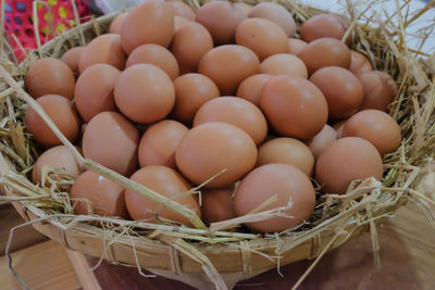 High angle view of vegetables in basket for sale