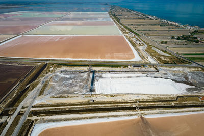 Aerial view of the salt pan in margherita di savoia, unesco heritage from above, apulia