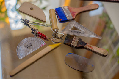 High angle view of eyeglasses on table