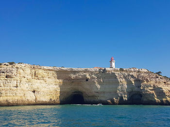 Portugal southern coastline with cliffs and sea caves