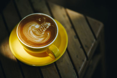 High angle view of coffee on table