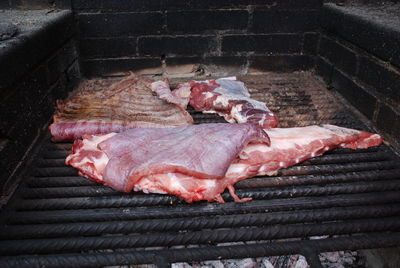 Close-up of seafood on barbecue grill