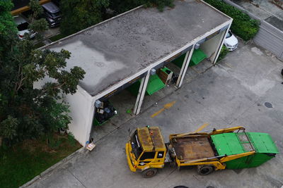 High angle view of construction site by road