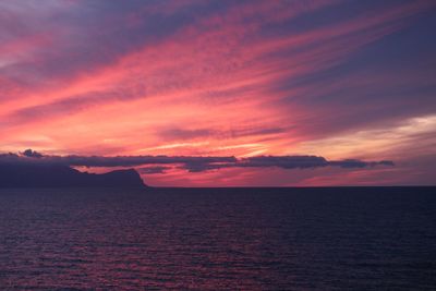 Scenic view of sea against orange sky