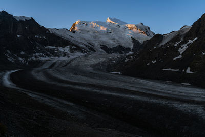 Scenic view of snowcapped mountains against clear sky