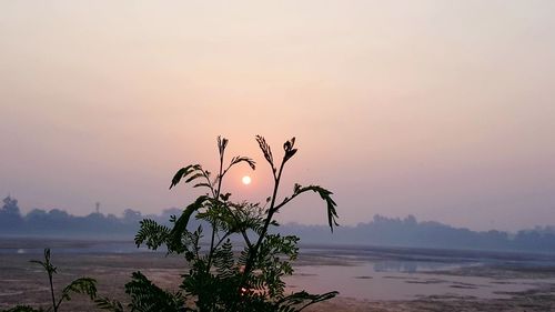 Scenic view of sea against sky at sunset