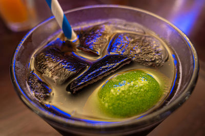 High angle view of drink in bowl on table