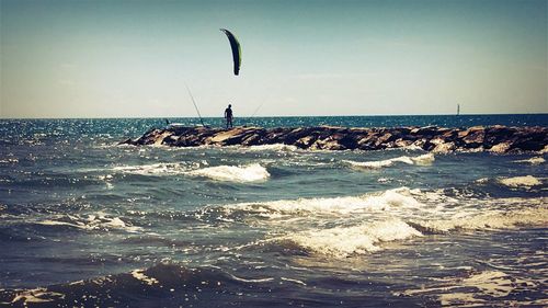 Scenic view of sea against clear sky