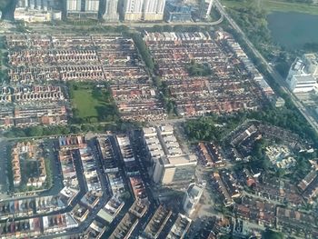 High angle view of buildings in city