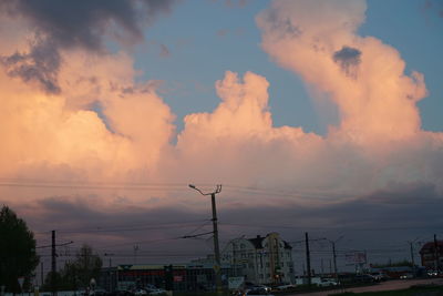 Panoramic view of city against sky during sunset