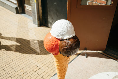 Plastic ice cream cone decoration in the street