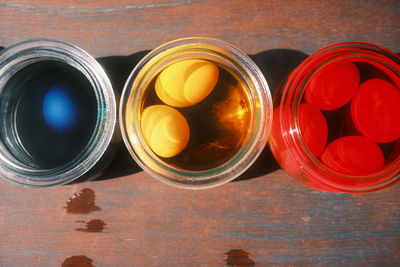 High angle view of medicines on table