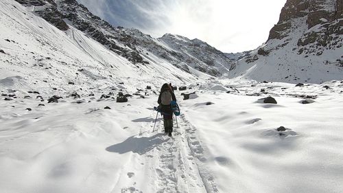 Scenic view of snowcapped mountains during winter