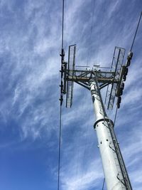 Low angle view of telephone pole against sky