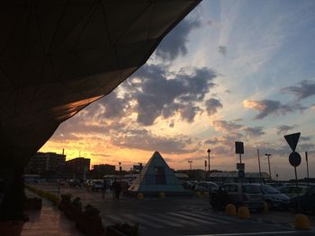 Panoramic view of city against sky during sunset