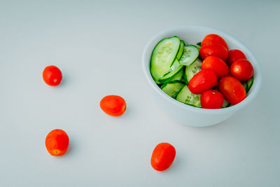High angle view of cherries in bowl